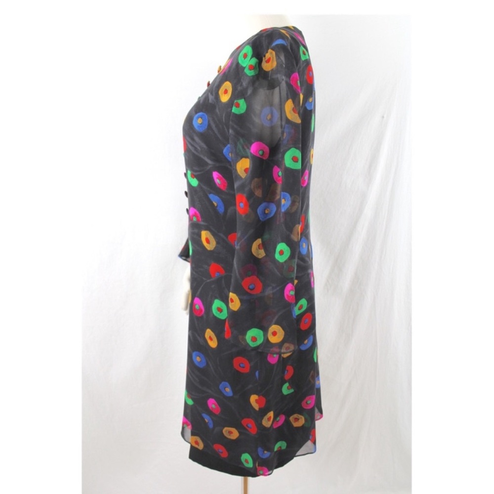 Akris Dress Silk Printed Layer Buttons Over Black-DESIGNER DEAL ⭐️ - Picture 3 of 12